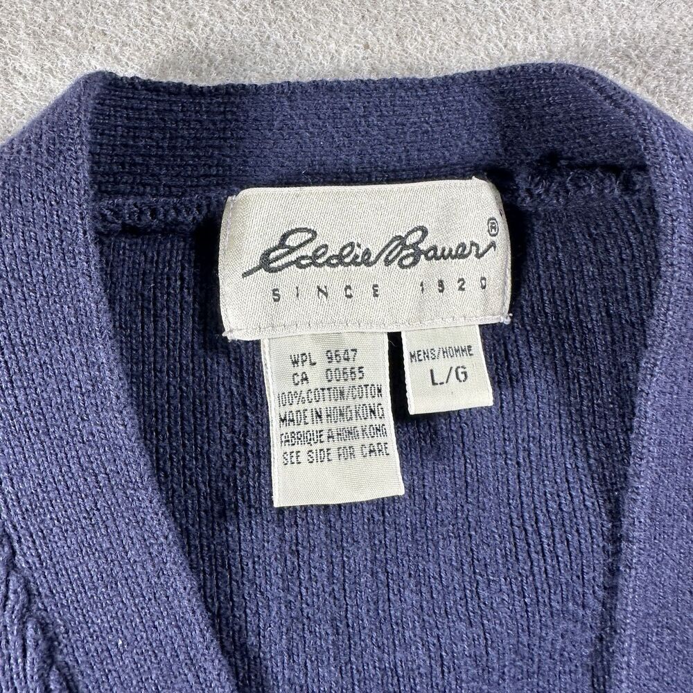Vintage Eddie Bauer Sweater Vest Mens Large Navy Cardigan Cable Knit Fisherman - Picture 5 of 10